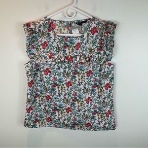 BROOKS BROTHERS Sleeveless Ruffle Floral Blouse Top
